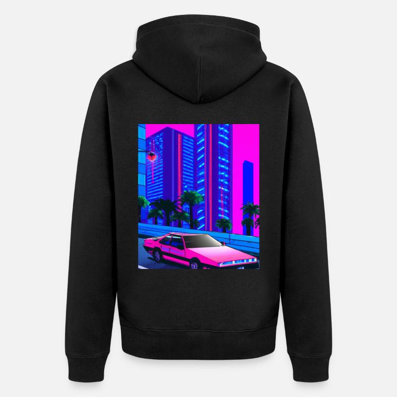 Vaporwave Esthétique Synthwave City - Veste à capuche bio Premium Unisexe - noir