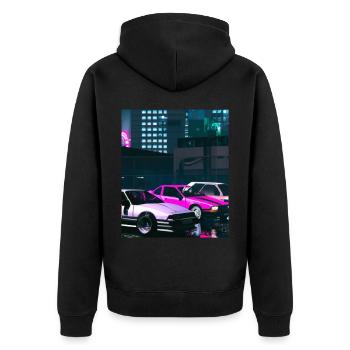Vaporwave Esthétique Synthwave City - Veste à capuche bio Premium Unisexe - noir - Dos - Nico (187cm)