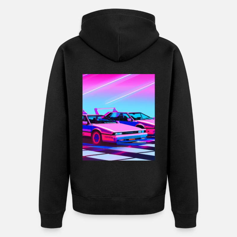 Vaporwave Esthétique Synthwave Car - Veste à capuche bio Premium Unisexe - noir