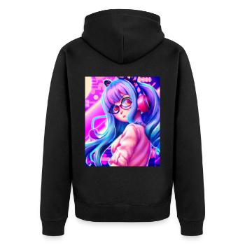 Pastel Aesthetic Nerd Anime Girl - Unisex Premium Organic Zip Hoodie - black - Back - Nico (187cm)