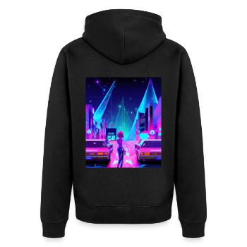 Vaporwave Esthétique Synthwave City Anime Girl - Veste à capuche bio Premium Unisexe - noir - Dos - Nico (187cm)
