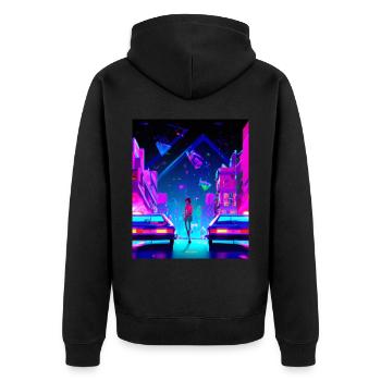 Vaporwave Esthétique Synthwave City Anime Girl - Veste à capuche bio Premium Unisexe - noir - Dos - Nico (187cm)