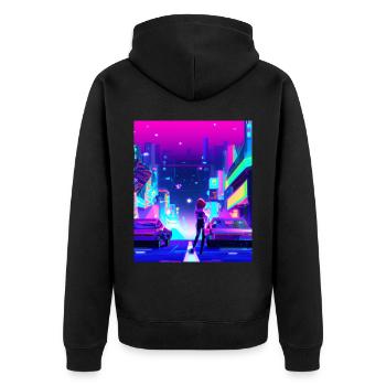 Vaporwave Esthétique Synthwave City Anime Girl - Veste à capuche bio Premium Unisexe - noir - Dos - Nico (187cm)