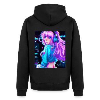Pastel Aesthetic Cute Anime Girl - Unisex Premium Organic Zip Hoodie - black - Back - Nico (187cm)