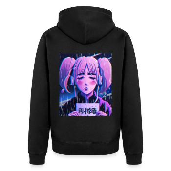 Pastel Esthétique Triste Anime Fille - Veste à capuche bio Premium Unisexe - noir - Dos - Nico (187cm)