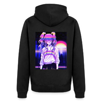 Pastel Esthétique Triste Anime Fille - Veste à capuche bio Premium Unisexe - noir - Dos - Nico (187cm)