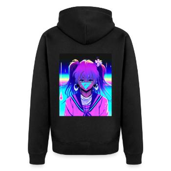 Pastel Esthétique Triste Anime Fille - Veste à capuche bio Premium Unisexe - noir - Dos - Nico (187cm)
