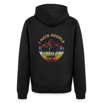 Je déteste les gens - Nature, Camping, Plein air - Veste à capuche bio Premium Unisexe - noir - Dos - Nico (187cm)