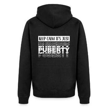 Ruhe Bewahren Es Ist Nur Die Pubertät Erwachsen - Unisex Premium Bio Zip Hoodie - Schwarz - Hinten - Nico (187cm)