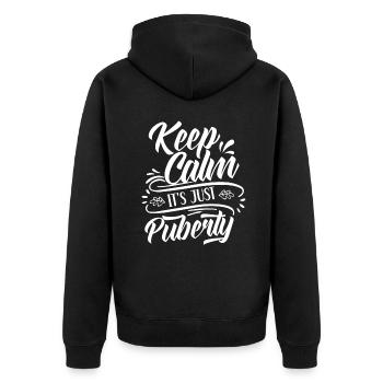 Ruhe Bewahren Es Ist Nur Die Pubertät Erwachsen - Unisex Premium Bio Zip Hoodie - Schwarz - Hinten - Nico (187cm)