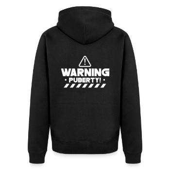 Warnung: Pubertät Teenager Erwachsen Sarkastisch - Unisex Premium Bio Zip Hoodie - Schwarz - Hinten - Nico (187cm)