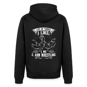 I Like Me And Arm Wrestling - Unisex Premium Bio Zip Hoodie - Schwarz - Hinten - Nico (187cm)