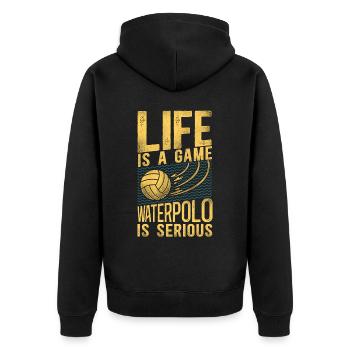 Water Polo Vintage Life Is A Game - Unisex Premium Organic Zip Hoodie - black - Back - Nico (187cm)