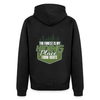Lustiger Wanderer Förster Spruch - Unisex Premium Bio Zip Hoodie - Schwarz - Hinten - Nico (187cm)