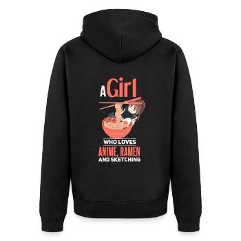Anime, Zeichnen und Ramen Nudeln Spruch - Unisex Premium Bio Zip Hoodie - Schwarz - Hinten - Nico (187cm)