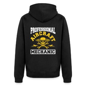 Flugzeug Mechaniker Totenkopf - Unisex Premium Bio Zip Hoodie - Schwarz - Hinten - Nico (187cm)