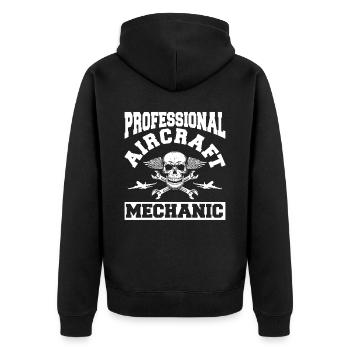 Flugzeug Mechaniker Schädel - Unisex Premium Bio Zip Hoodie - Schwarz - Hinten - Nico (187cm)