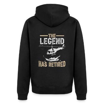Die Legende hat sich | zurückgezogen Hubschrauberpilot - Unisex Premium Bio Zip Hoodie - Schwarz - Hinten - Nico (187cm)