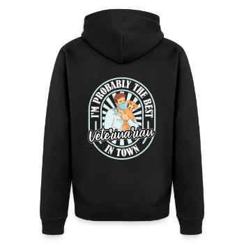 Tierarzthelferin Humor - Unisex Premium Bio Zip Hoodie - Schwarz - Hinten - Nico (187cm)