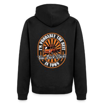 Abschleppdienst Abschlepper Lustig - Unisex Premium Bio Zip Hoodie - Schwarz - Hinten - Nico (187cm)