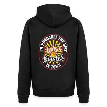 Bowling Bowlen Bowler Witzig - Unisex Premium Bio Zip Hoodie - Schwarz - Hinten - Nico (187cm)