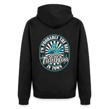 Triathlon Triathlet Lustig - Unisex Premium Bio Zip Hoodie - Schwarz - Hinten - Nico (187cm)