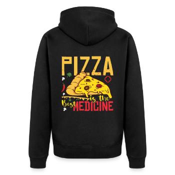 Pizza ist die beste Medizin - Unisex Premium Bio Zip Hoodie - Schwarz - Hinten - Nico (187cm)