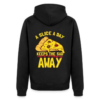 Lustiges Pizza-Zitat - Unisex Premium Bio Zip Hoodie - Schwarz - Hinten - Nico (187cm)