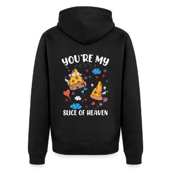 Lustiges Pizzastück - Unisex Premium Bio Zip Hoodie - Schwarz - Hinten - Nico (187cm)