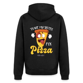 Tauschen Sie meine Schwester gegen Pizza - Unisex Premium Bio Zip Hoodie - Schwarz - Hinten - Nico (187cm)
