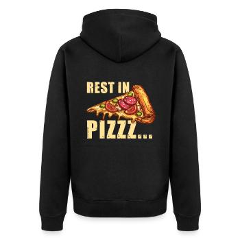 Pizza | Fast-Food-| Italienisches Essen - Unisex Premium Bio Zip Hoodie - Schwarz - Hinten - Nico (187cm)