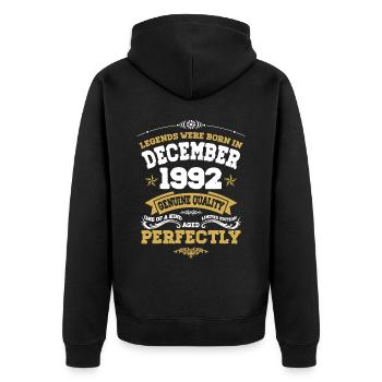 Millésime vieilli parfaitement décembre 1992 - Veste à capuche bio Premium Unisexe - noir - Dos - Nico (187cm)