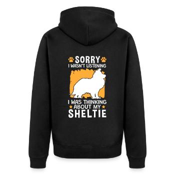 Ich habe an meinen Shetland Sheepdog gedacht - Unisex Premium Bio Zip Hoodie - Schwarz - Hinten - Nico (187cm)