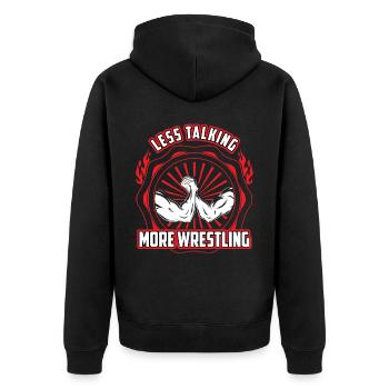 Less Talking - More Arm Wrestling - Unisex Premium Organic Zip Hoodie - black - Back - Nico (187cm)