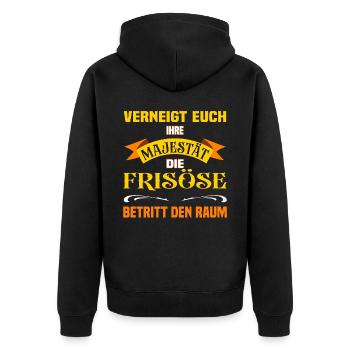 Ihre Majestät die Frisöse lustiges Beruf - Unisex Premium Bio Zip Hoodie - Schwarz - Hinten - Nico (187cm)