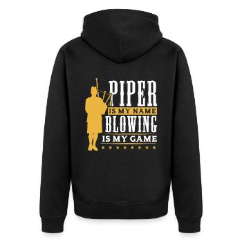 Piper Is My Name - Blowing Is My Game - Bagpiper - Veste à capuche bio Premium Unisexe - noir - Dos - Nico (187cm)