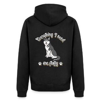 Everything I need are fluffy süßes Hunde Grey - Unisex Premium Bio Zip Hoodie - Schwarz - Hinten - Nico (187cm)