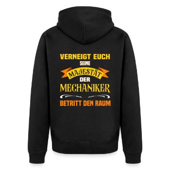 Eure Majestät der Mechaniker lustiges Beruf - Unisex Premium Bio Zip Hoodie - Schwarz - Hinten - Nico (187cm)