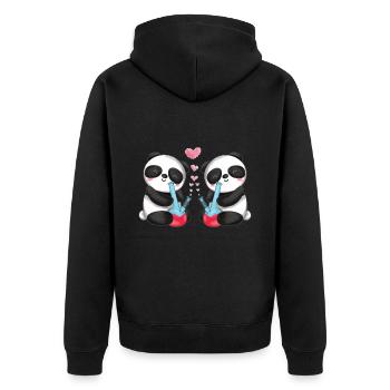 Panda Bears in Love Smoke Bong Cute - Unisex Premium Organic Zip Hoodie - black - Back - Nico (187cm)