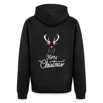Weihnachts Rentier mit roter Nase - Unisex Premium Bio Zip Hoodie - Schwarz - Hinten - Nico (187cm)