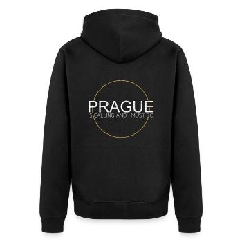 Prag - Unisex Premium Bio Zip Hoodie - Schwarz - Hinten - Nico (187cm)