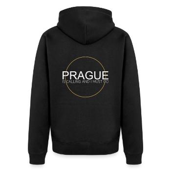 Prag - Unisex Premium Bio Zip Hoodie - Schwarz - Hinten - Nico (187cm)