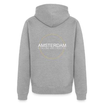 Amsterdam - Unisex Premium Organic Zip Hoodie - heather grey - Back - Nico (187cm)
