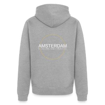 Amsterdam - Unisex Premium Organic Zip Hoodie - heather grey - Back - Nico (187cm)