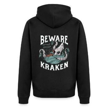 Beware of the Kraken - Unisex Premium Organic Zip Hoodie - black - Back - Nico (187cm)
