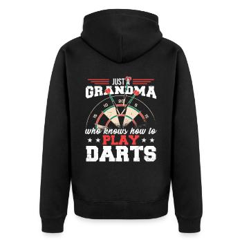 Oma Darts Dart Spieler - Unisex Premium Bio Zip Hoodie - Schwarz - Hinten - Nico (187cm)