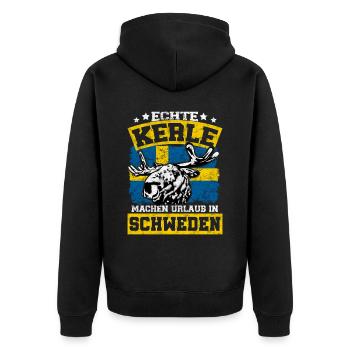 Echte Kerle machen Urlaub in Schweden mit Elch - Unisex Premium Bio Zip Hoodie - Schwarz - Hinten - Nico (187cm)