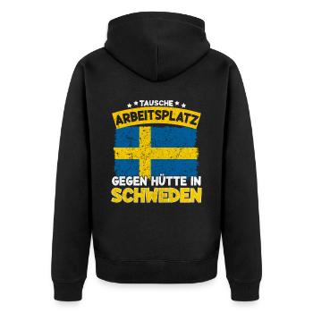 Tausche Arbeitsplatz Gegen Hütte in Schweden - Unisex Premium Bio Zip Hoodie - Schwarz - Hinten - Nico (187cm)