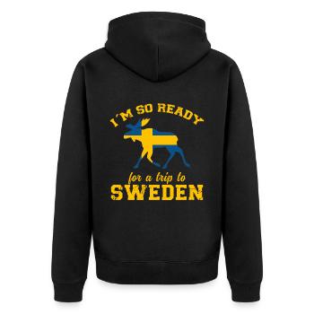 Schweden Spruch Sehnsucht Elch Flagge - Unisex Premium Bio Zip Hoodie - Schwarz - Hinten - Nico (187cm)