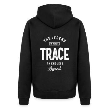 Personalisierter Name verfolgen - Unisex Premium Bio Zip Hoodie - Schwarz - Hinten - Nico (187cm)